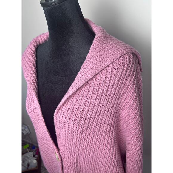 Free People Swim Too Deep Cardigan size M Pink Button Chunky Slouchy Sweater NWT - Picture 6 of 7